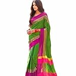 Green Banarasi Block print Silk Cotton Saree With blouse piece