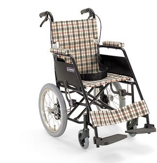 アルミ軽量折りたたみ介助用車椅子KL16-38B(ブラウンチェック)