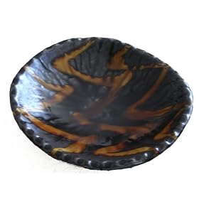 �v�q�ā@�{�����s��@���֓��`�ȉ~�M�@���F�͗l�̑ȉ~�M�@Brown oval plate with amber pattern