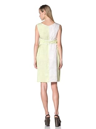 JIL SANDER NAVY Women's Sleeveless Belt Backstriped Dress (White/Yellow)
