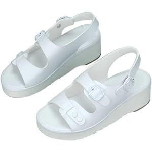 【クリックで詳細表示】【衝撃吸収厚底ナースサンダル】 日本製抗菌防汚レザー 白≪065-9500≫