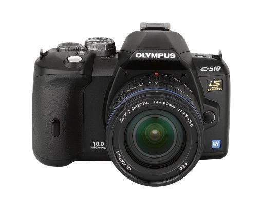  Olympus Evolt E510 10MP Digital SLR Camera with CCD Shift Image Stabilization and 14-42mm f/3.5-5.6 and 40-150mm f/4.0-5.6 Zuiko Lenses
