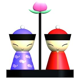 Mr. and Mrs. Chin Salt and Pepper Set by Stefano Giovannoni Color: Orange and Violet