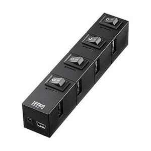 【クリックで詳細表示】SANWA SUPPLY 個別スイッチ付き4ポートUSB2.0節電ハブ(磁石付・ブラック) USB-HSM410BK