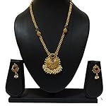 South Indian Traditional red Crystal with Pearl Drop in Brass Metal Jewellery Set for Women's/Girls