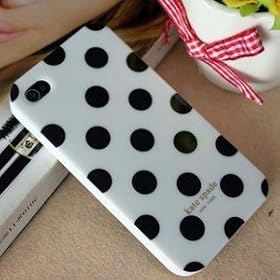 Kate spade �P�C�g�X�y�[�h iPhone4�Ή��P�[�X �z���C�g�y�h�b�g�F�u���b�N�z