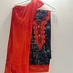 Grey Bandhej Cotton Dress Material With Dupatta