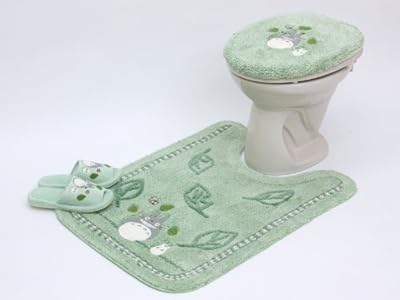 となりのトトロ はっぱ 普通便座フタカバー トイレマットロング スリッパ ホルダーカバー 4点セット (グリーン)