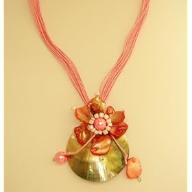 【クリックで詳細表示】★バリ島直輸入★ 8連 ビーズ 天然貝 フラワー シェルネックレス ピンク