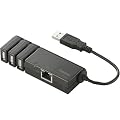 Logitec 3�|�[�g USB�n�u����LAN�A�_�v�^ �u���b�N LAN-TX/U2H3B