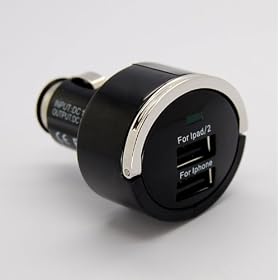 Gekiten iPad iPad2 Dual USB Car Charger 3.1A �y�A�b�v�� �A�C�p�b�h �p �J�[ �V�K���b�g �p���[�h���C�u USB �`���[�W���[�z�u���b�N �� 0001-GE-IP016-BK