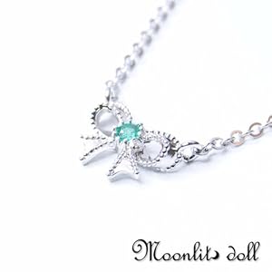 【クリックで詳細表示】5月誕生石エメラルド リボンネックレス(ケース付き) Moonlit doll