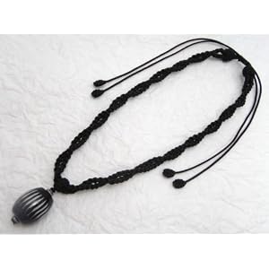 【クリックで詳細表示】とんぼ玉 編紐ネックレス(ANT) 光陰-黒： ジュエリー通販
