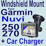  Vehicle Windshield / Suction CUP Mount / Car Mounting Kit for Garmin Nuvi 200 , 200W , 250 , 250W , 260 , 270 GPS + Car Charger