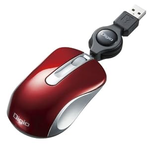 【クリックで詳細表示】Digio2 ケーブル巻取り式ミニレーザーマウス レッド MUS-ULT72R