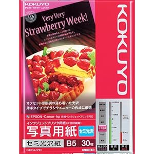 【クリックで詳細表示】インクジェット写真紙 セミ光沢紙 B5 30枚