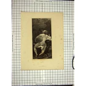 C1790-C1900 Antique Engraving Naked Lady Clouds Print