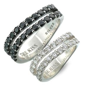 【クリックで詳細表示】[ザ・キス]THE KISS シルバーペアピンキーリング Men’s：11.0号 Lady’s：13.0号 SR1830BK-CB-SR1830WH-CB： ジュエリー通販