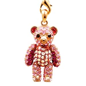 【クリックで詳細表示】キラキラクマちゃん ストラップ＆ペンダント チェーン付き ピンク Mサイズ