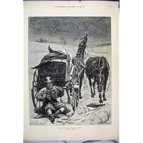 1882 Drunk Postman Snow Horse Cart Winter Old Print