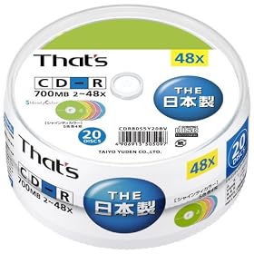 ���z�U�d�� That's CD-R�f�[�^�p 48�{��700MB �X�s���h���P�[�X20���� CDR80S5Y20BV
