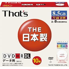���z�U�d�� That's DVD-R�f�[�^�p 8�{��8.5GB �Ж�2�w���C�h�v�����^�u�� 5mmP�P�[�X10���� DR-85WWY10SA