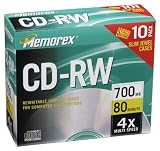  Memorex 700MB/80-Minute 4x CD-RW Media (10-Pack with Slim Jewel Cases)