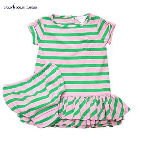 [�|�� �����t���[����]Polo RalphLauren �x�r�[ �K�[���Y �t�����X�J�[�g �����s�[�X / Striped Roll-Tab Dress
