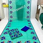 Blue Floral superNet Dress Material With Dupatta