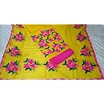 Yellow Floral superNet Dress Material With Dupatta