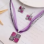 Natural Stone Square Geometry Enamel Pendant Necklace Earrings Set