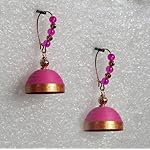 pink pearl hanging jhumka