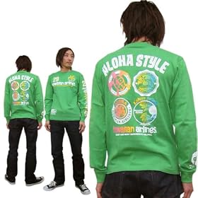HAWAIIAN AIRLINES L/S PRINT T-SHIRT �iHONU��ALOHA STYLE�j �n���C�A���E�G�A���C���Y �v�����g �����O�X���[�u�i�����jT�V���c�i�z�k���A���n�X�^�C���j