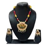 Trendy Designer Multi-Color Brass Metal Pendant With Matching Beads Jewellery Set - Rajasthani Style