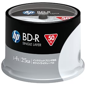 HP �f�[�^�p�u���[���C�f�B�X�N BD-R 25GB 1-4�{�� �z���C�g���C�h�v�����^�u�� 50���X�s���h�� BDR25HPWBX50SA