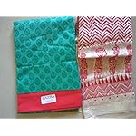 Green and orange Dress Material With Dupatta