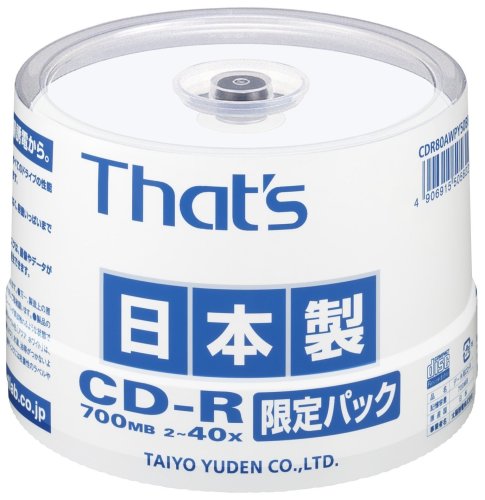 ���z�U�d�� That's CD-R�f�[�^�p 40�{��700MB �ՖʃA�N�A�z���C�g �v�����^�u�������󎚗L�� ����p�b�N CDR80AWPY50BR ���z�U�d (5���̊��z) 1,480