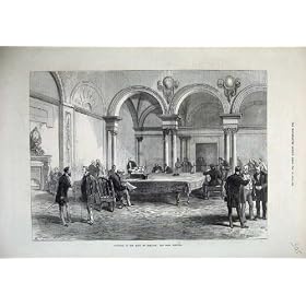 1872 Bank England Parlour Men Table Meeting Old Print