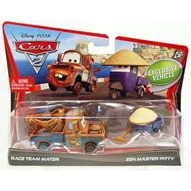 MATTEL Disney-PIXAR "CARS 2" RACE TEAM MATER & ZEN MASTER PITTY�@�u�J�[�Y2�v�@���[�X�E�`�[���E���[�^�[�@���@�[���E�}�X�^�[�E�s�b�e�B