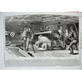 Gun Practice H.M.S Brilliant Ship War Navy Sailors 1860