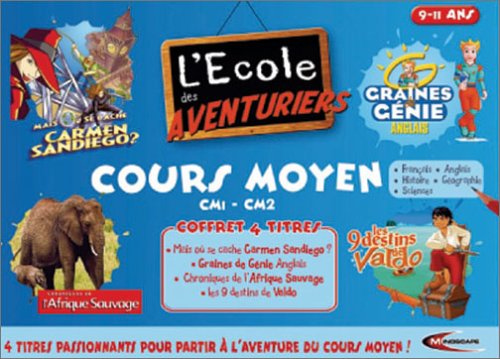  L'Ecole des Aventuriers CM, 4 titres : Graines de Génie Anglais CM / Les 9 Destins de Valdo / Mais où se cache Carmen Sandiego ? V2 / Chroniques de l'Afrique sauvage
