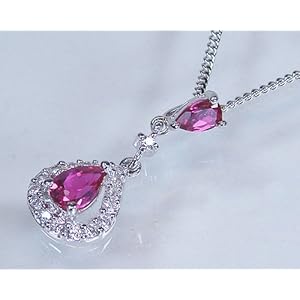 【クリックで詳細表示】シルバー ルビーペアーシェープカット・ペンダントネックレス0.76カラット・お洒落な2石ブラタイプ【誕生石7月】
