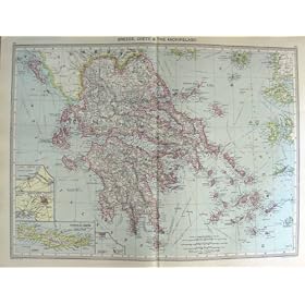 HARMSWORTH MAP 1906 GREECE CRETE ARCHIPELAGO CORINTH