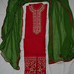 Brick Red Cotton Silk Dress Material With Dupatta