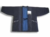 ★刺し子絣柄★【男性用】干せば膨らむ！本場久留米袢纏はんてん・半纏・半天ちゃんちゃんこ・丹前 (フリーサイズ)