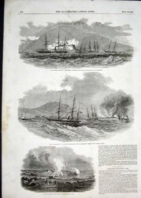  鵜の蒸気のフリゲート艦の船の Serea 戦争の古い印刷物 1850