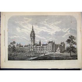 1866 Glasgow University Building Scotland Antique Print