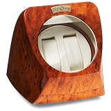 Diplomat Burl Wood Double Watch Winder with Off-White Leather Interior and 4 Program Settings