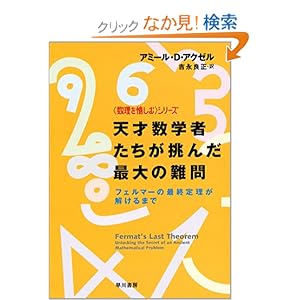 【クリックでお店のこの商品のページへ】天才数学者たちが挑んだ最大の難問―フェルマーの最終定理が解けるまで (ハヤカワ文庫NF―数理を愉しむシリーズ) | アミール・D. アクゼル, Amir D. Aczel, 吉永 良正 | 本 | Amazon.co.jp