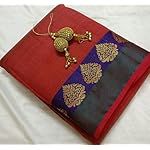 Red Chanderi Tassar Silk Saree With Attached blouse